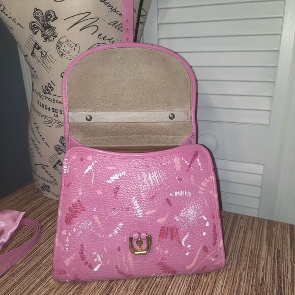 Dooney & Bourke Pink Carpet Bag Hand Painted Dooney Handbag Crossbody Vintage - Picture 5 of 16